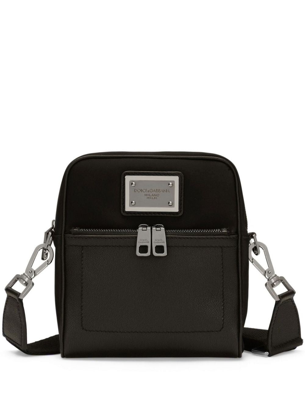 Shop Dolce & Gabbana Grainy Calfskin And Nylon Crossbody Bag In Black