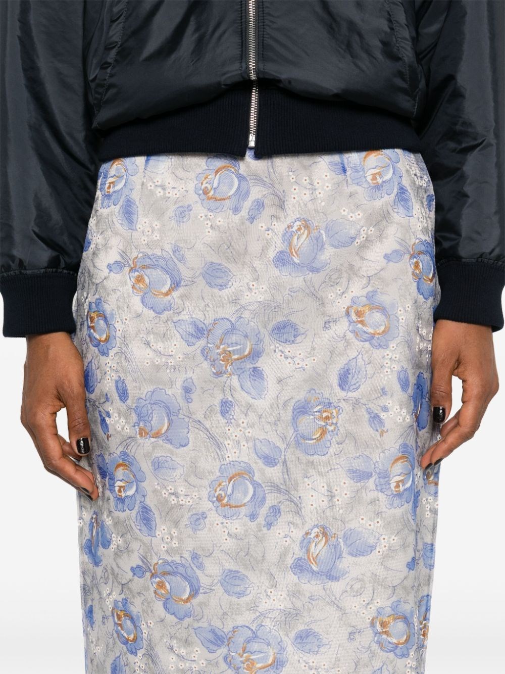 PRINTED NYLONETTE MIDI-SKIRT