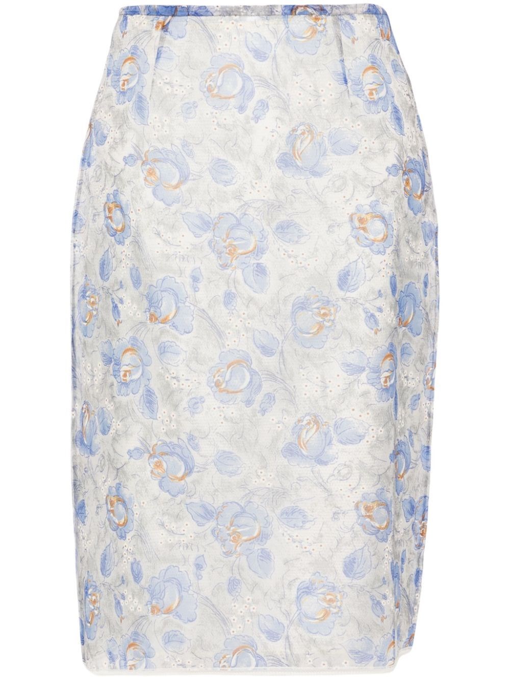 Prada Peony Print Nylonette Skirt Clothing In Blue
