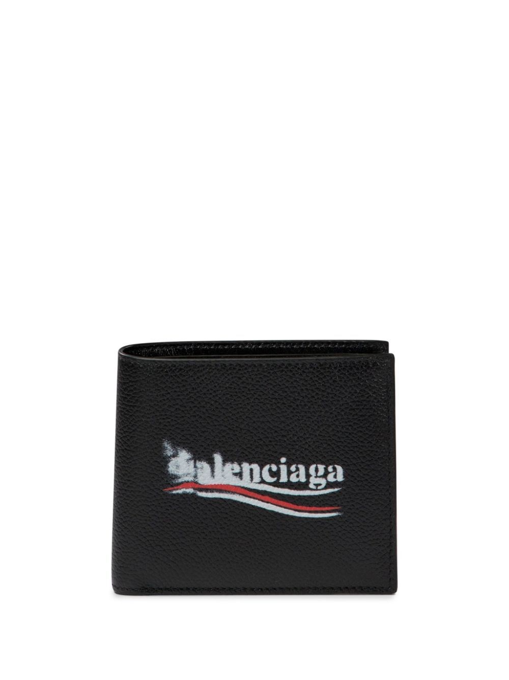 Shop Balenciaga Logo Print Bi-fold Wallet In Black