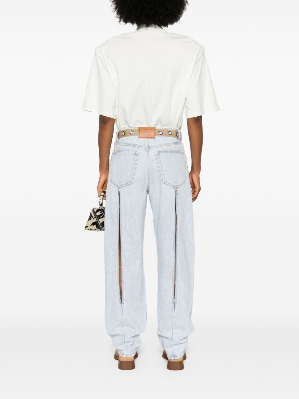 ZIPPED BACK SLIT WIDE-LEG JEANS