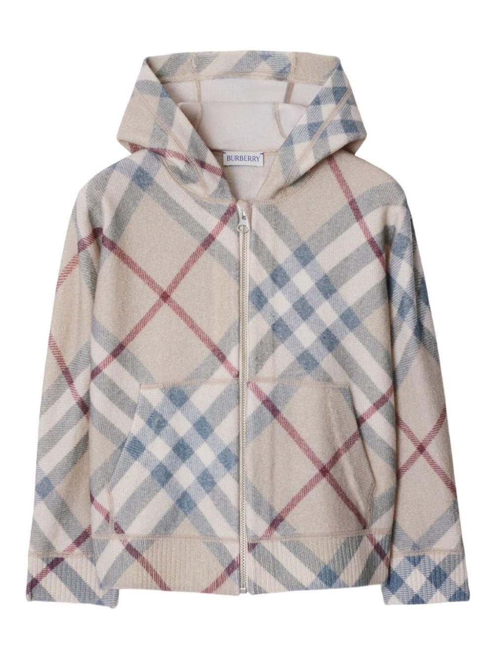 Shop Burberry Check Wool Zipped Hoodie In Nude & Neutrals