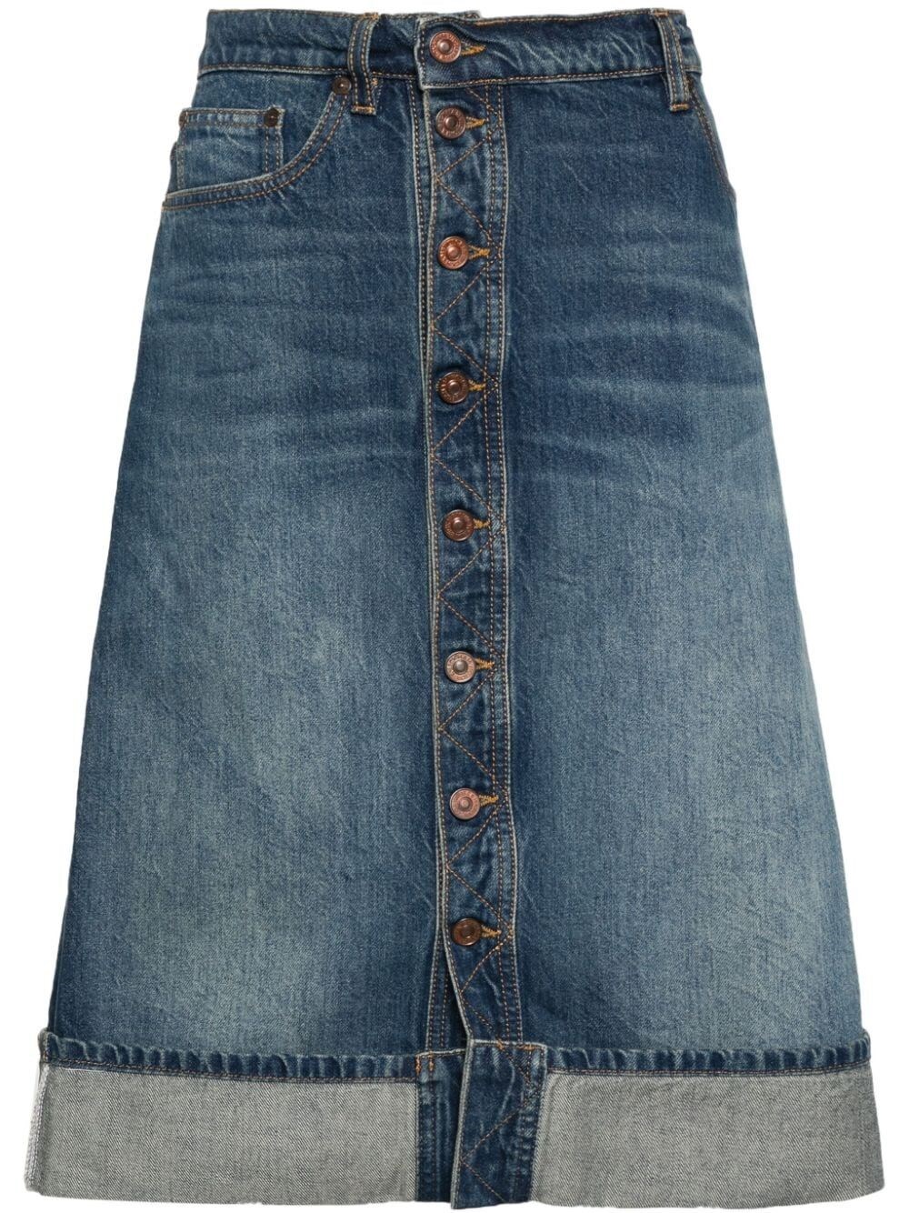 Shop Victoria Beckham Placket Detail Denim Midi Skirt In Blue