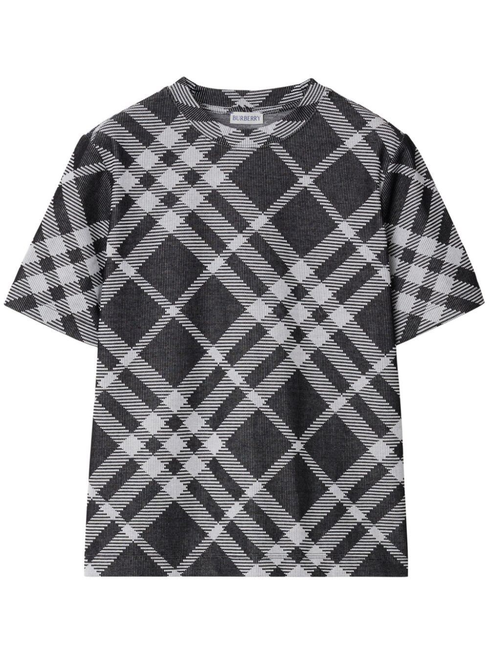 Shop Burberry Check Stretch Cotton Blend T-shirt In Black