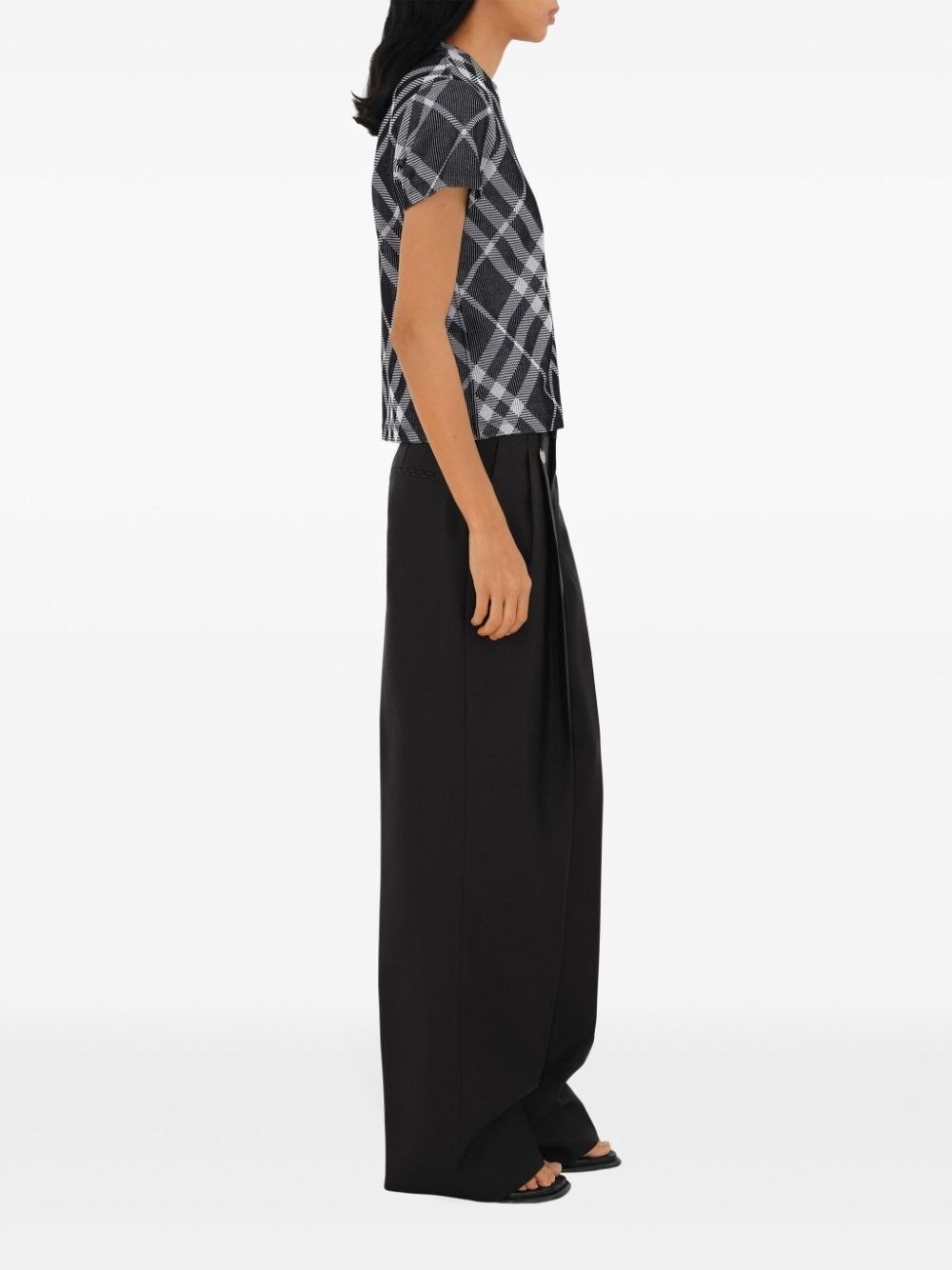 CHECK STRETCH COTTON BLEND T-SHIRT