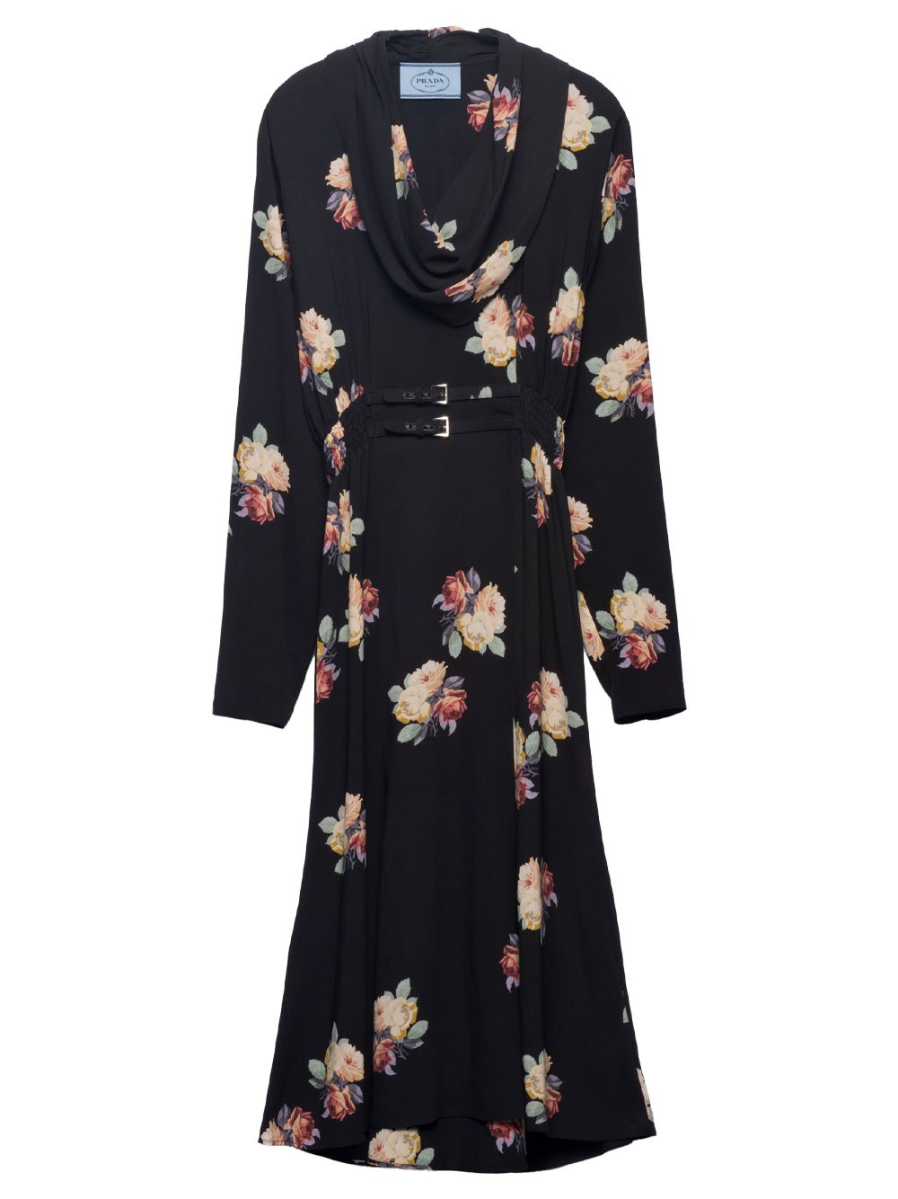 Shop Prada Camelia-print Sablé Dress In Black