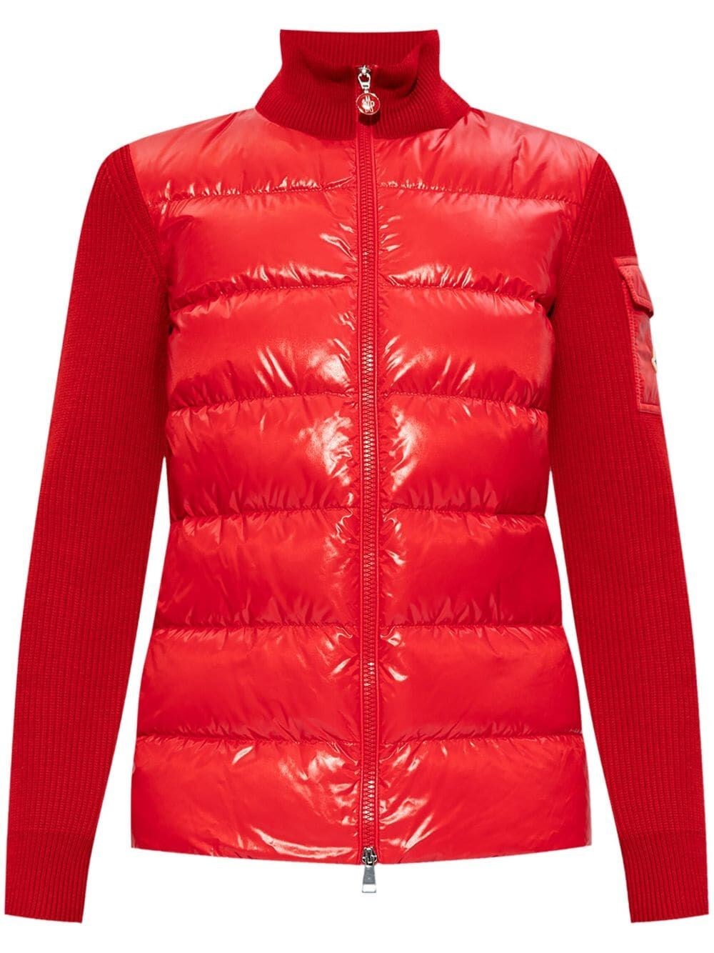 Shop Moncler Padded Wool Cardigan In Red