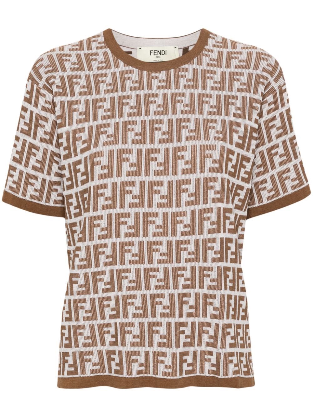 Shop Fendi Ff-print Short-sleeved Jumper In Nude & Neutrals