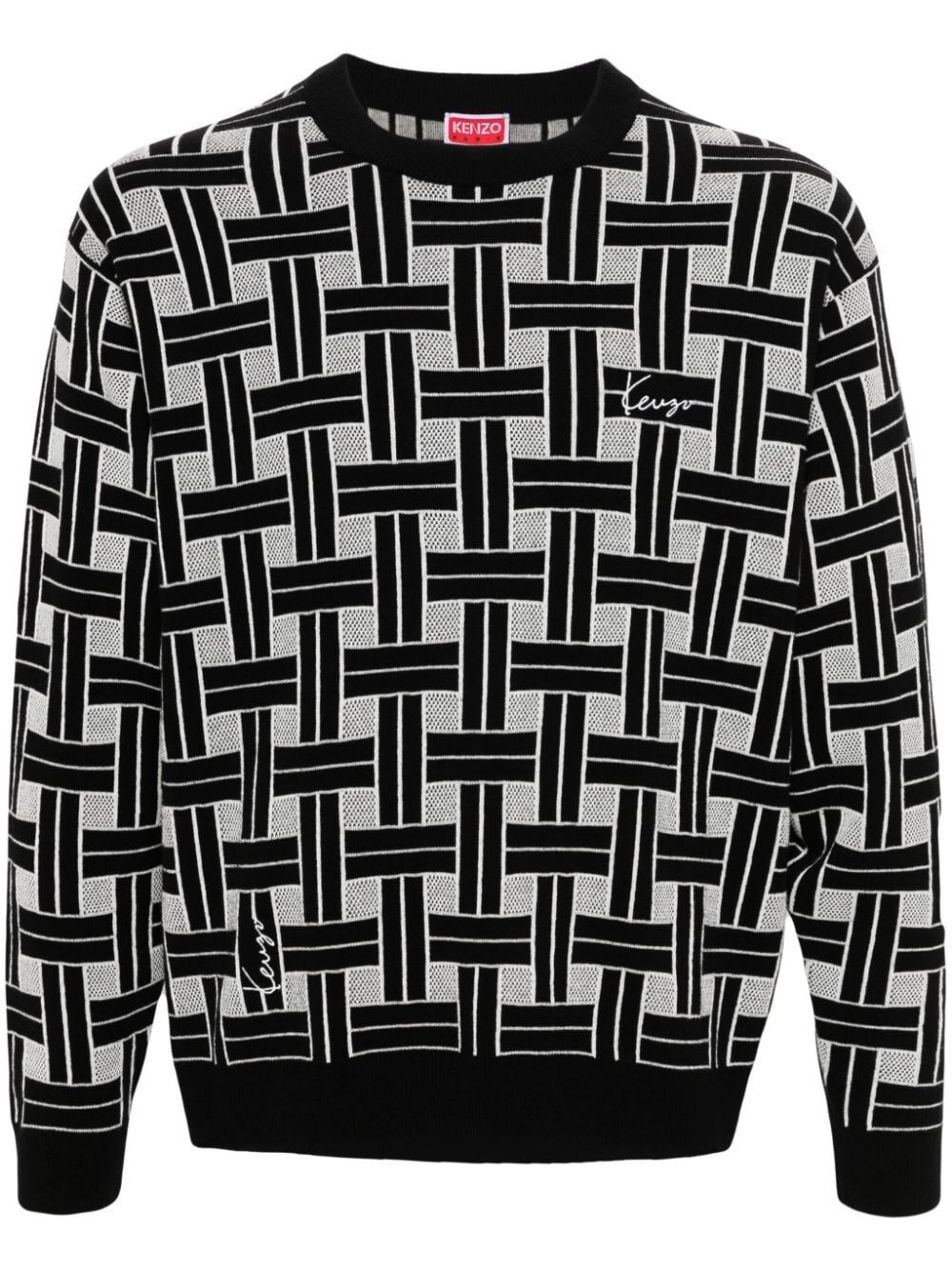 Shop Kenzo Patterned-jacquard Weave Jumper In Black