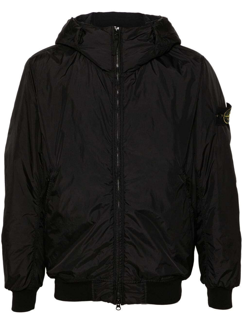 Shop Stone Island Hooded Zipped Jacket In Black