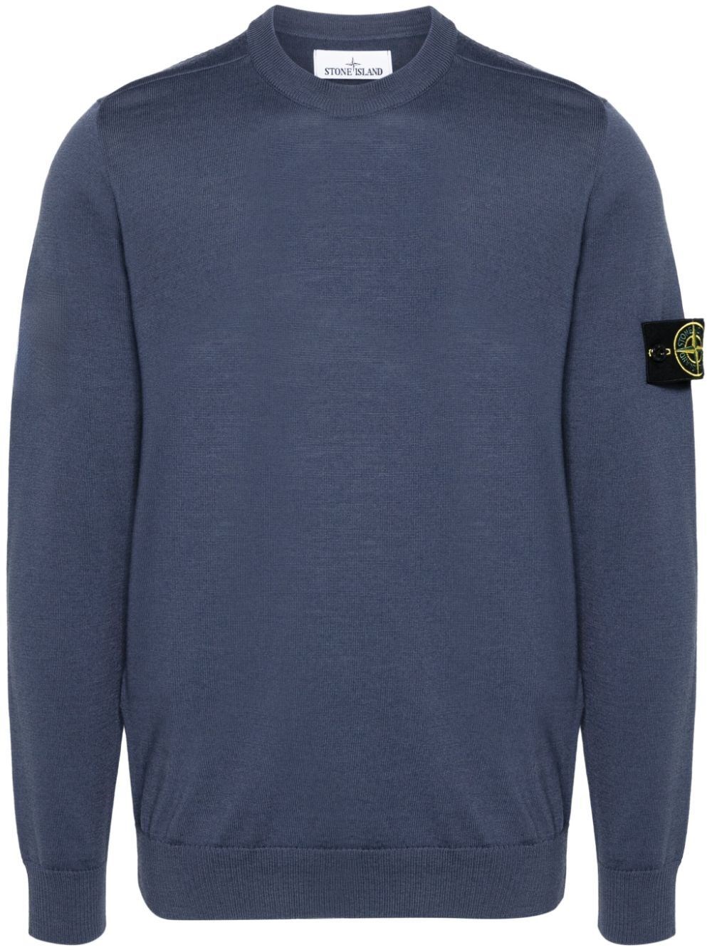 Shop Stone Island Fine-knit Wool Jumper In Blue