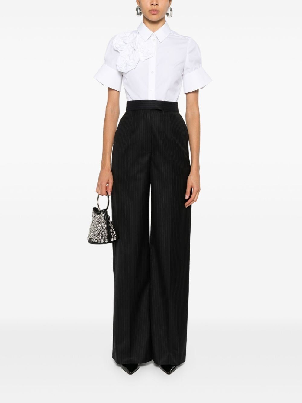 PINSTRIPE HIGH-WAISTED TROUSERS