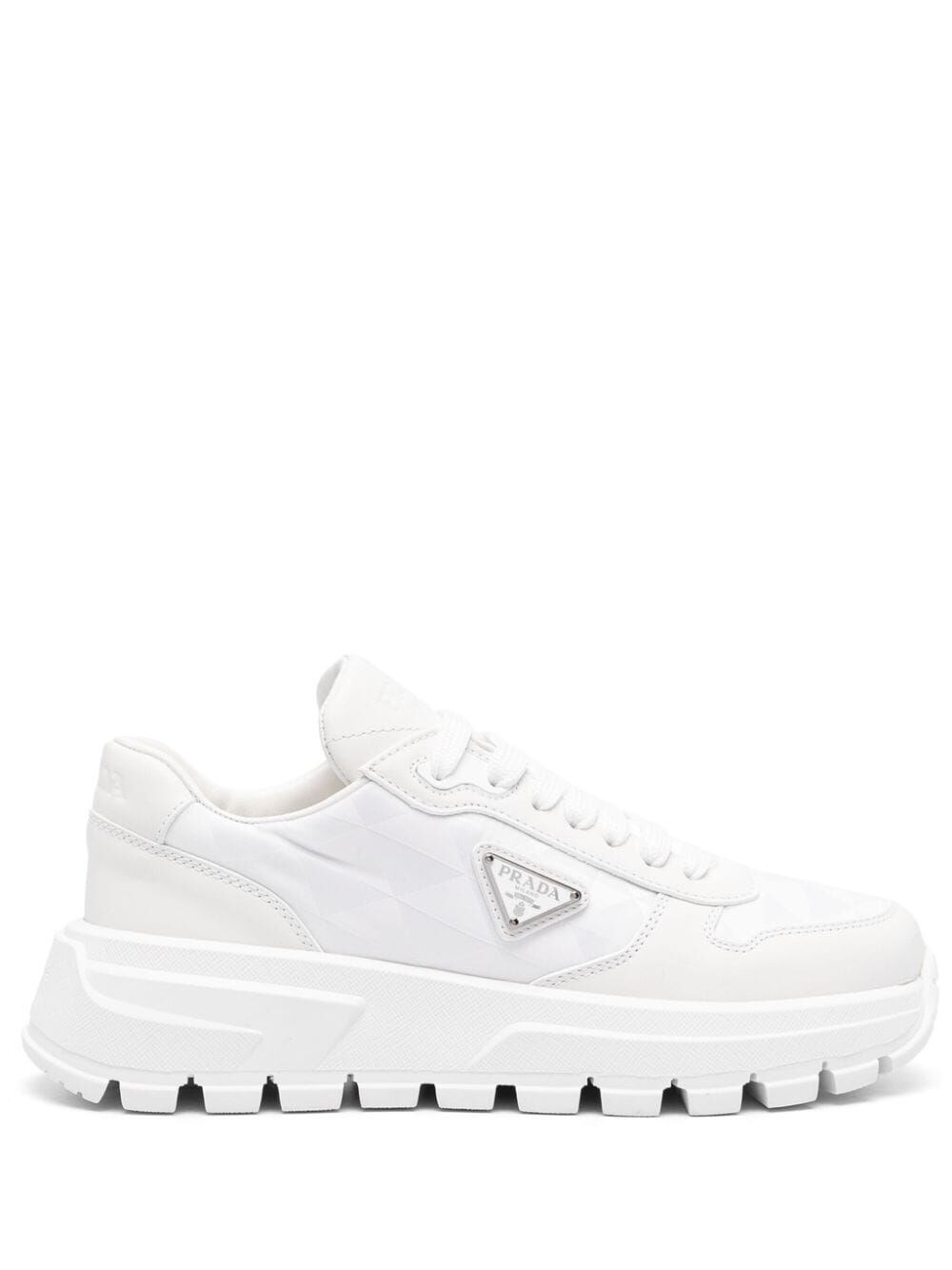 Prada Triangle-logo Lace-up Sneakers In White