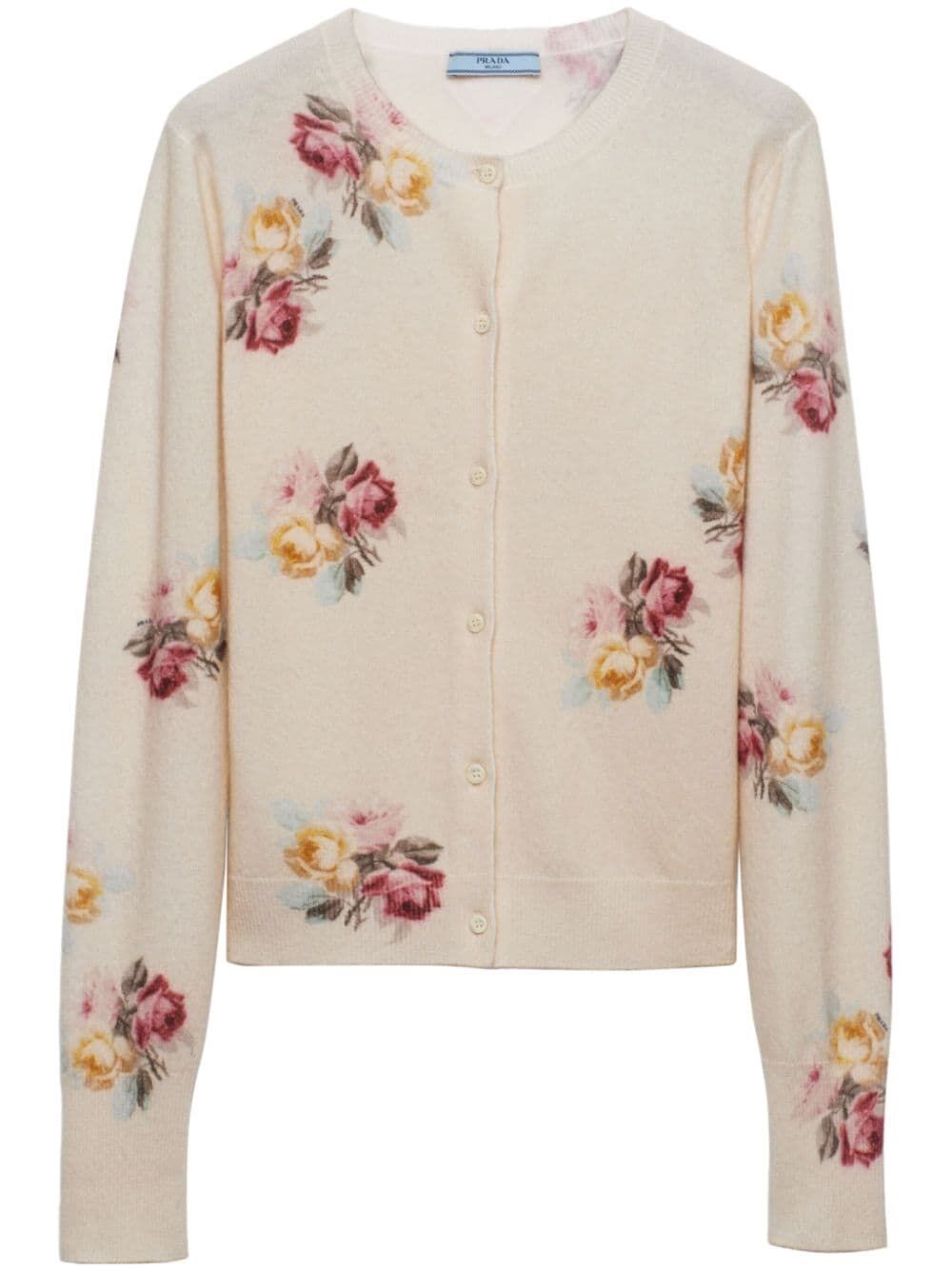 Shop Prada Printed Wool Cardigan In Nude & Neutrals