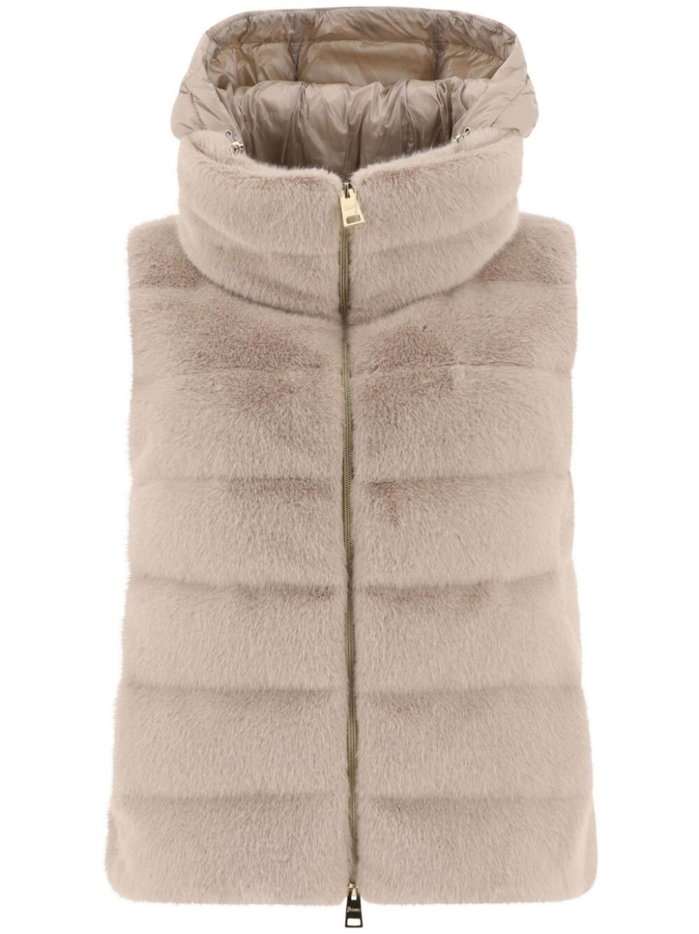 Shop Herno Faux-fur Hooded Gilet In Nude & Neutrals