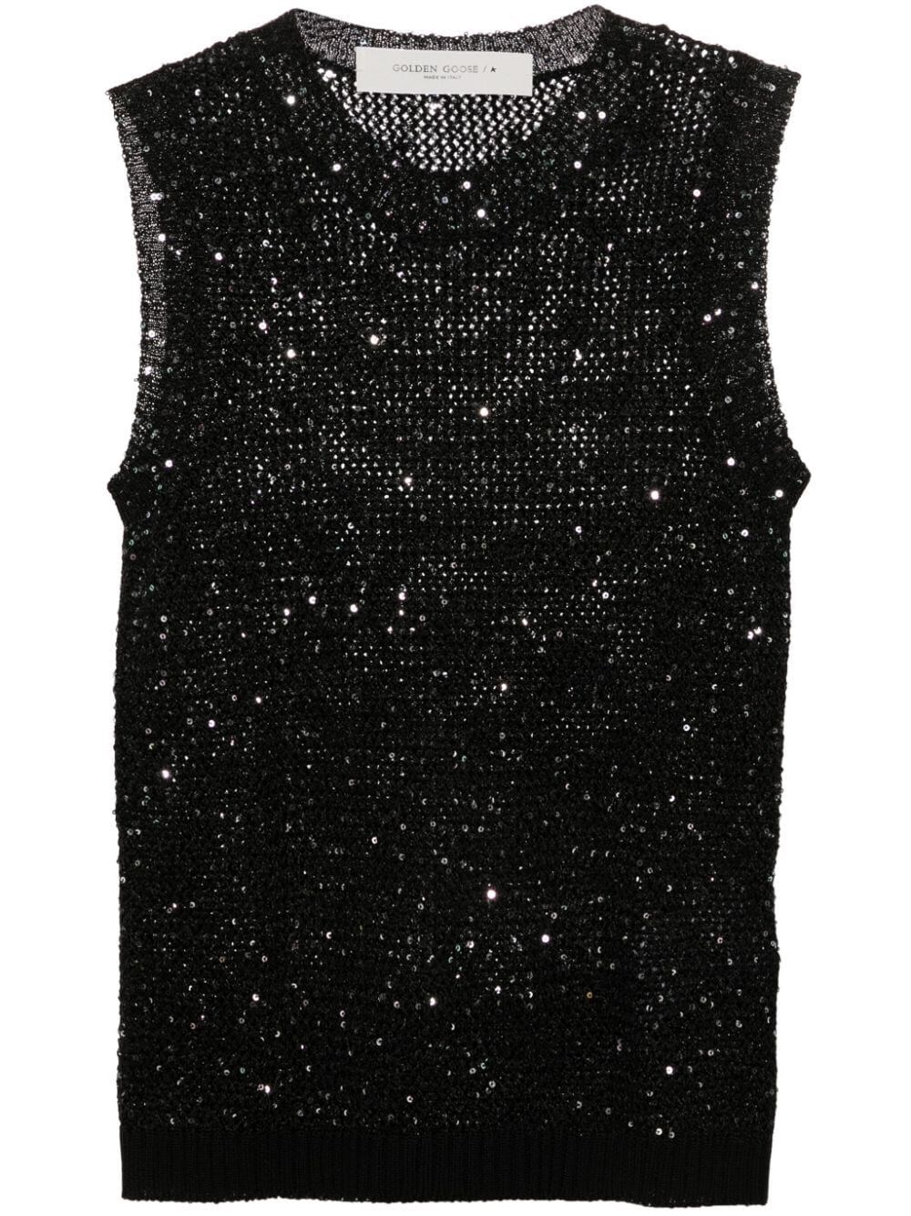 Shop Golden Goose Mesh Knit Top With Sequins In Black