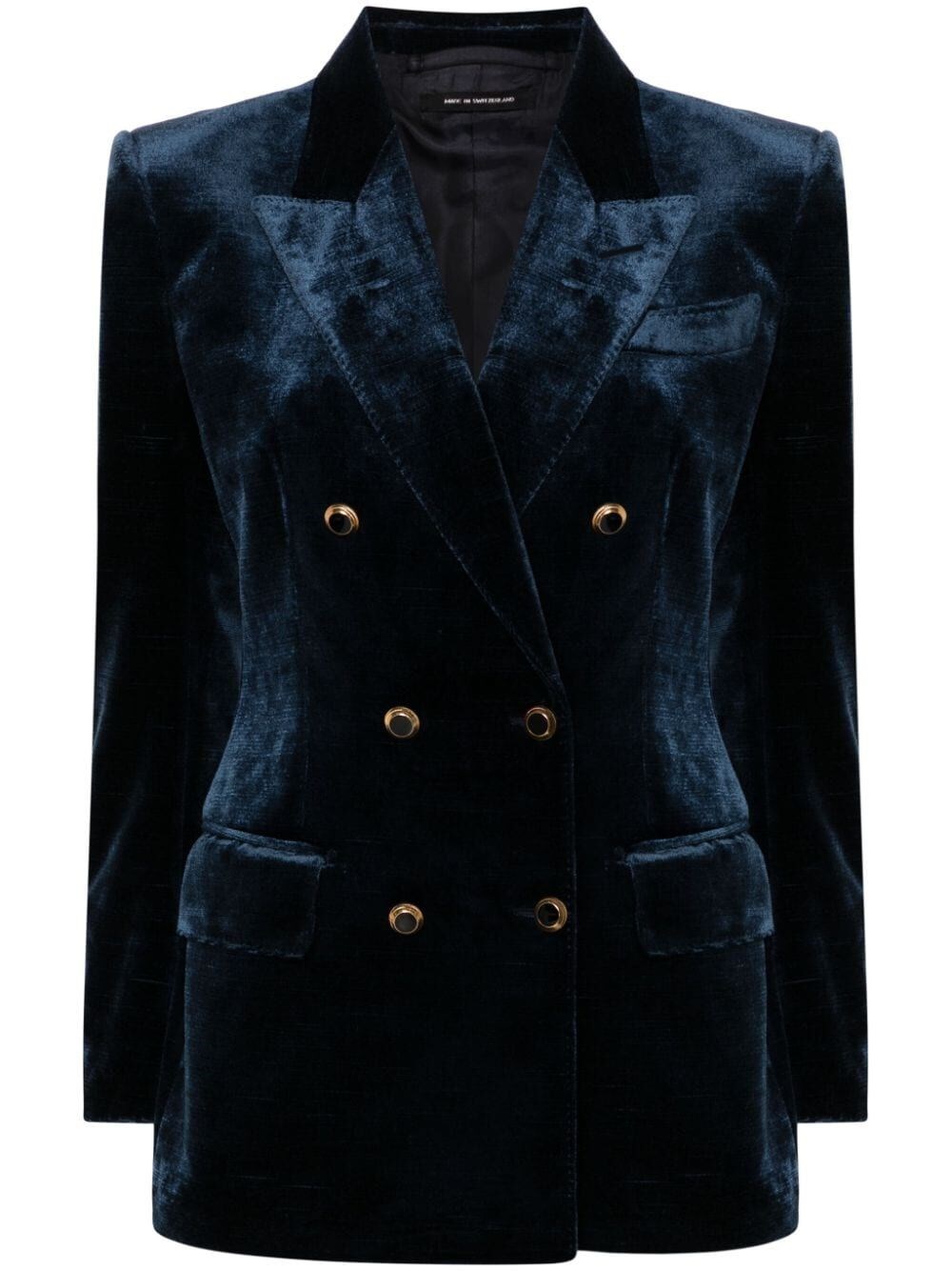 Shop Tom Ford Velvet Wallis Double Breasted Jacket In Blue