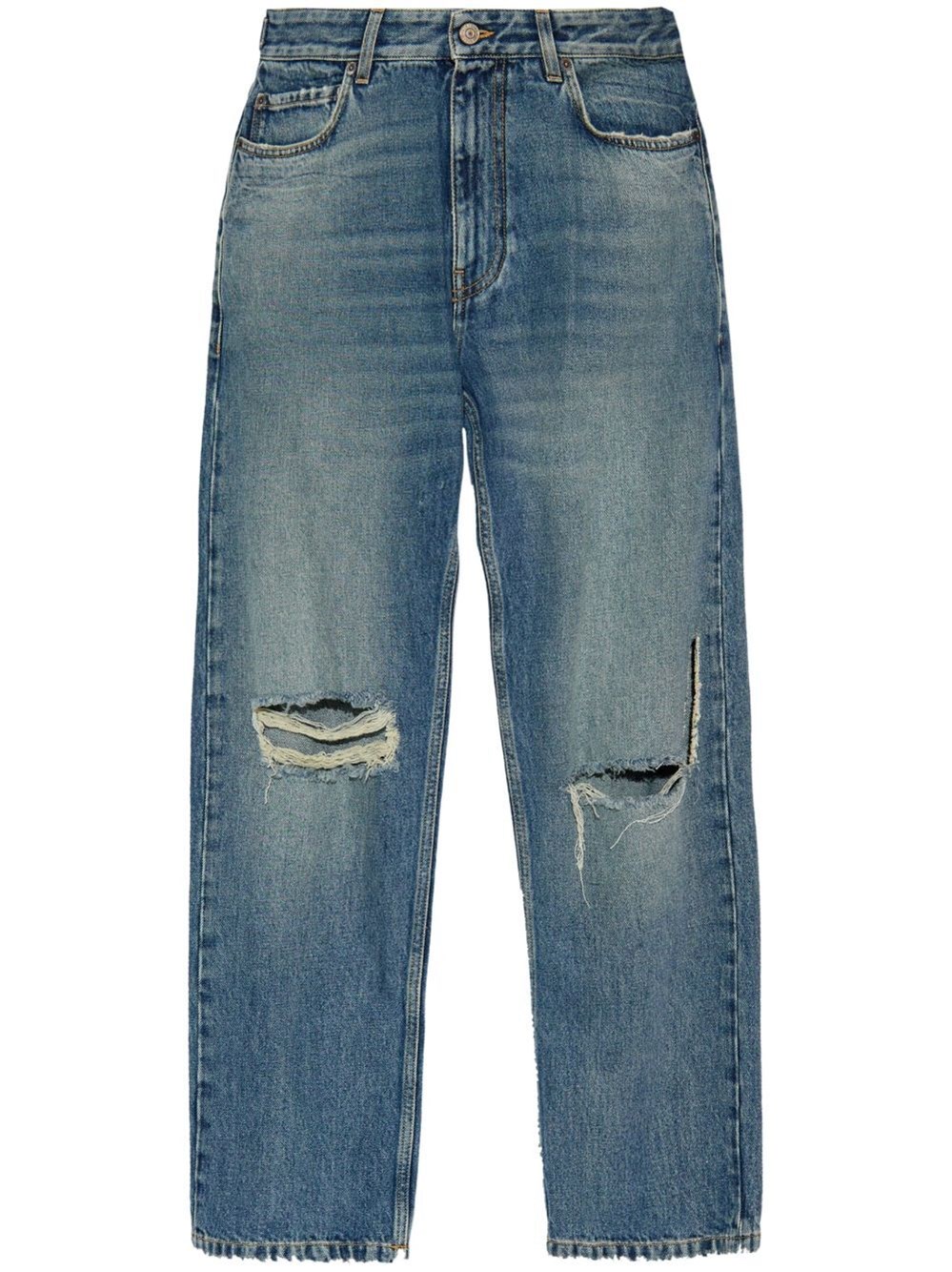 Shop Balenciaga Ripped Loose Fit Jeans In Blue