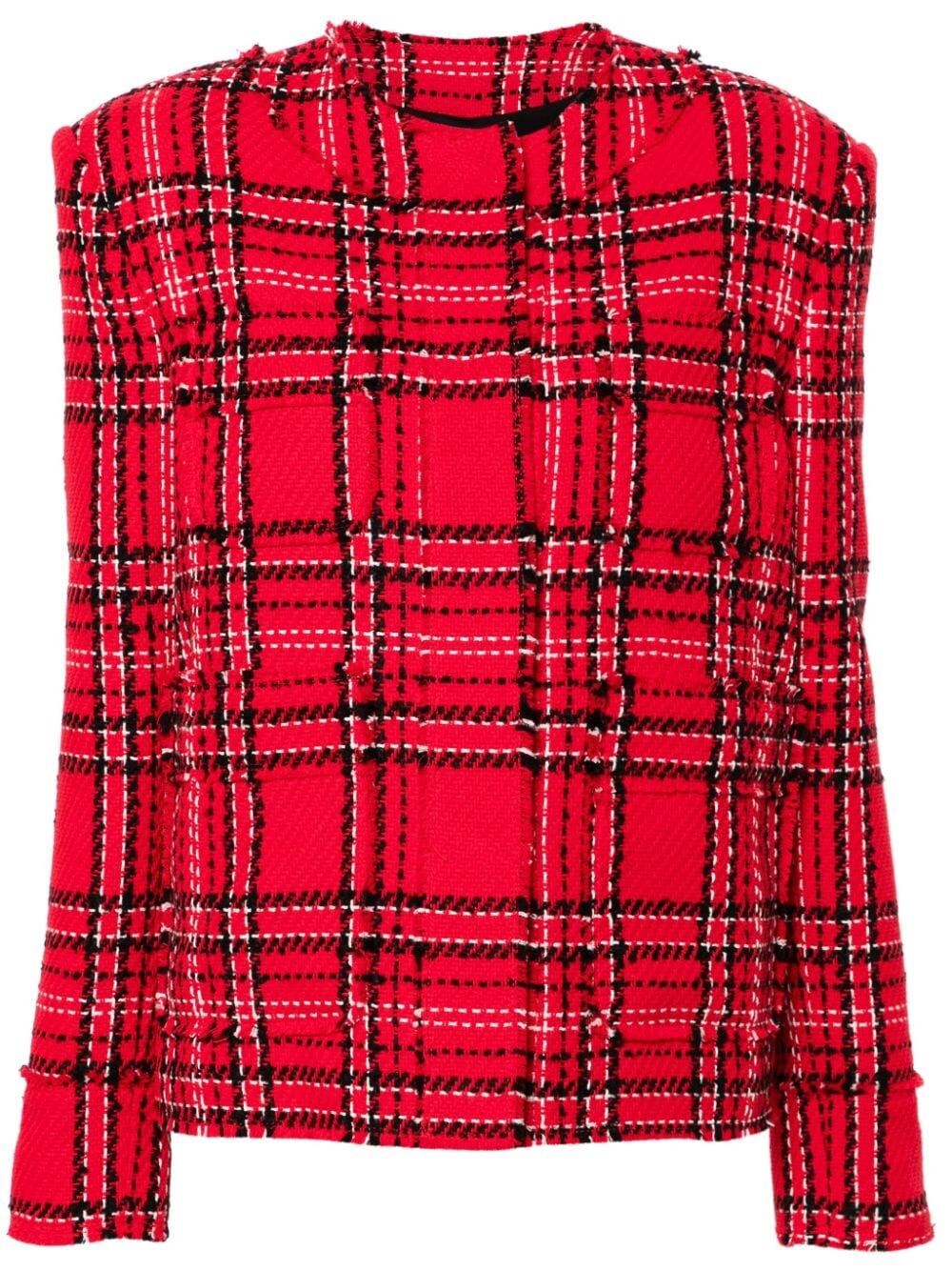 Shop Msgm Checked Tweed Jacket In Red