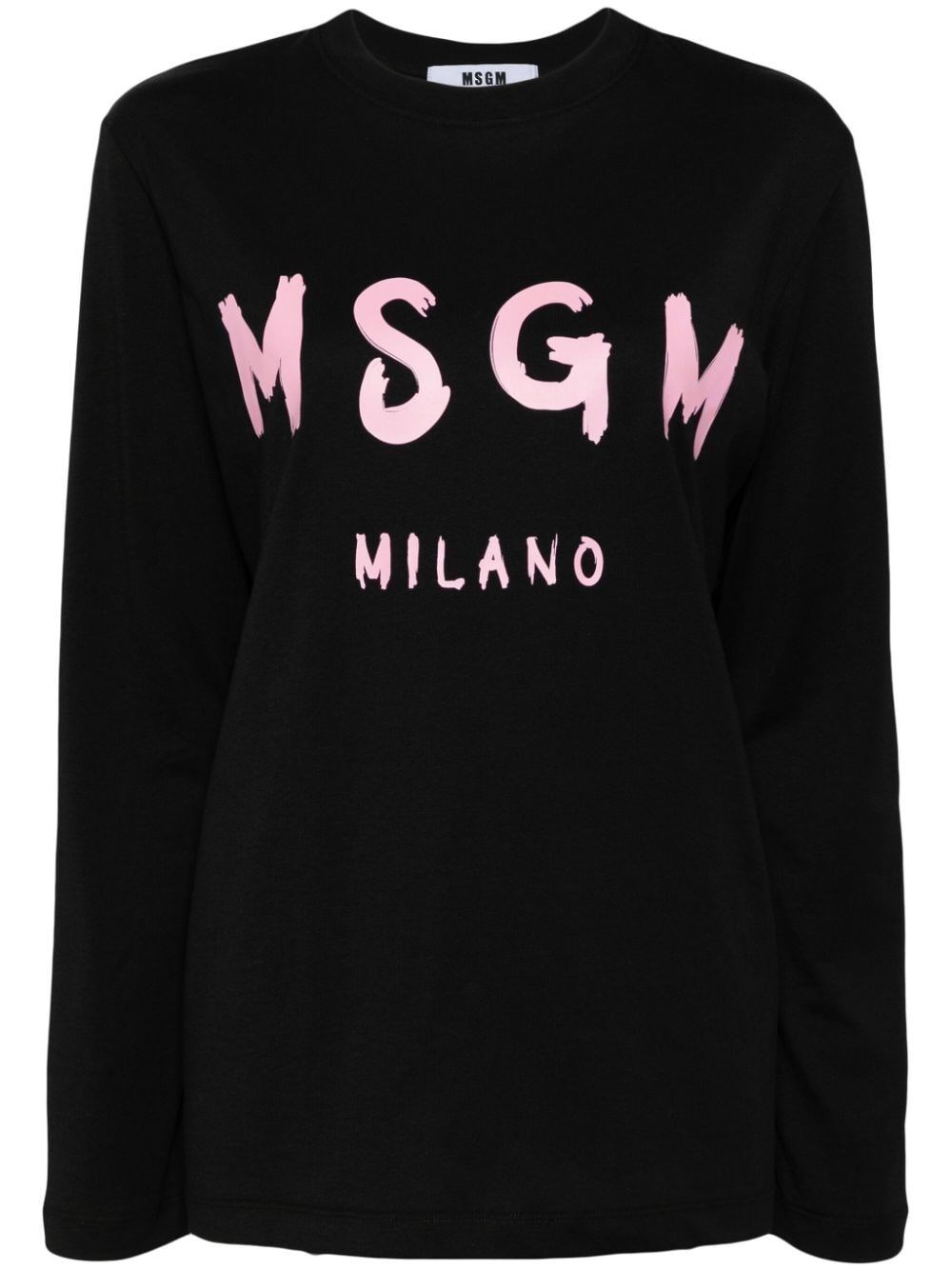 Shop Msgm Long-sleeved Printed T-shirt In Black