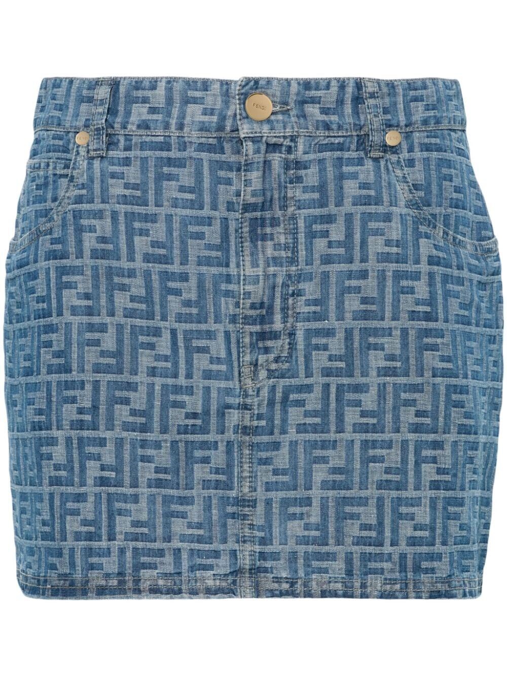 Shop Fendi Minigonna In Denim Ff In Blue