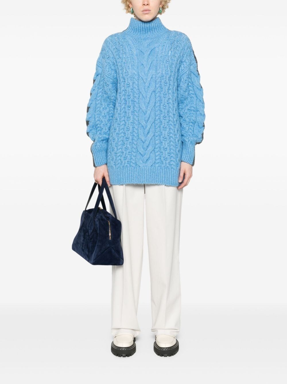 TWO-TONE CABLE KNIT OVERSIZED SWEATER