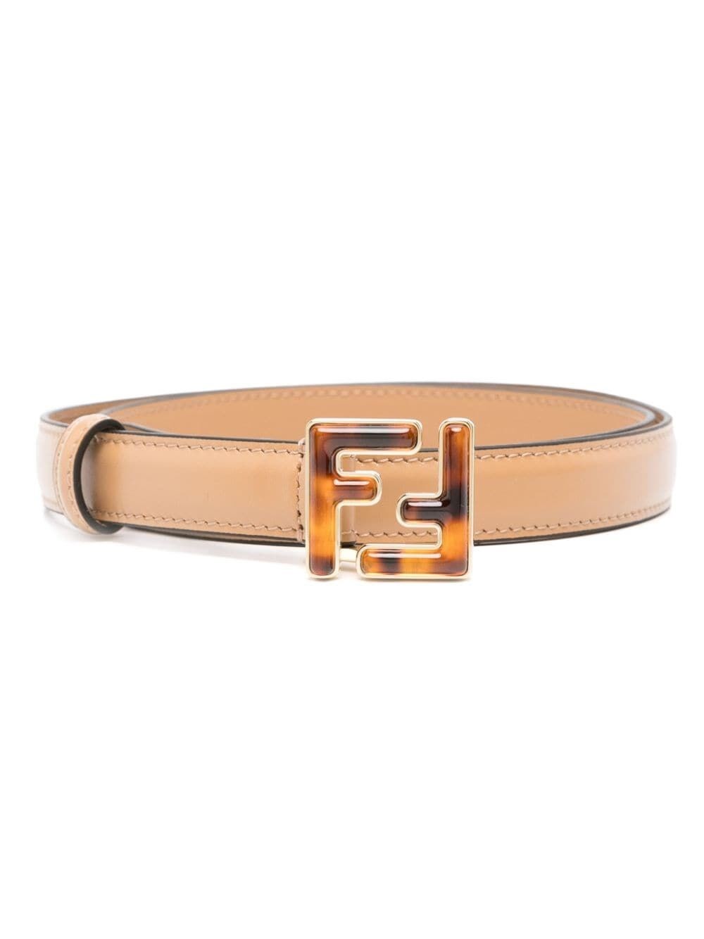 Shop Fendi Ff Thin Belt In Nude & Neutrals