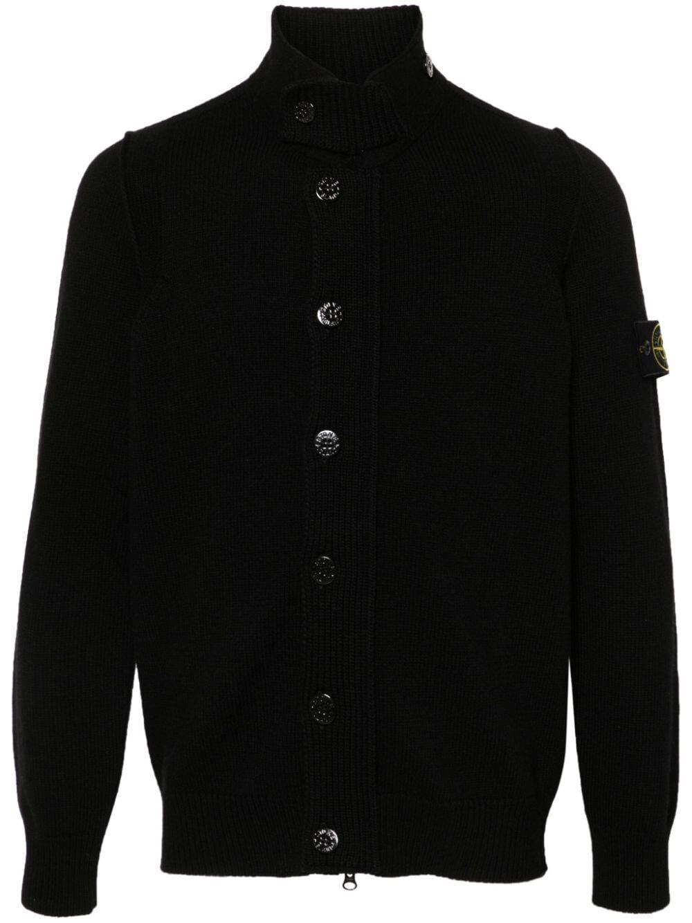 Shop Stone Island Cardigan Collo Alto In Black