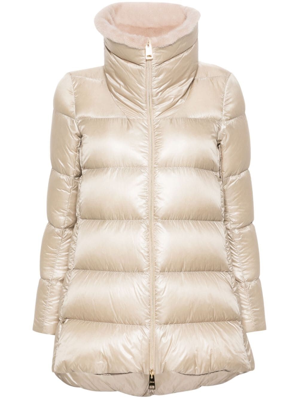 Shop Herno Faux-fur Collar Padded Jacket In Nude & Neutrals