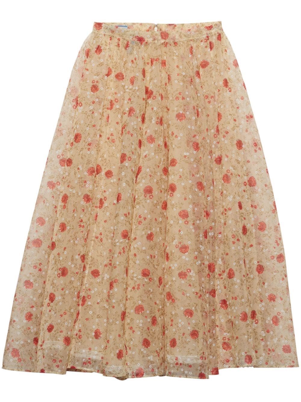 Shop Prada Poppy Print Nylonette Midi Skirt In Nude & Neutrals