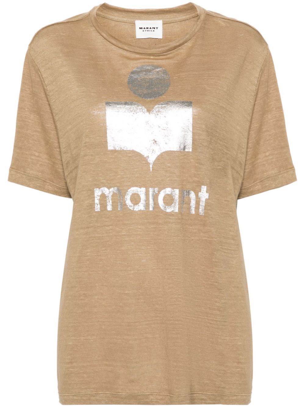 Shop Marant Etoile Linen Zewel T-shirt In Green