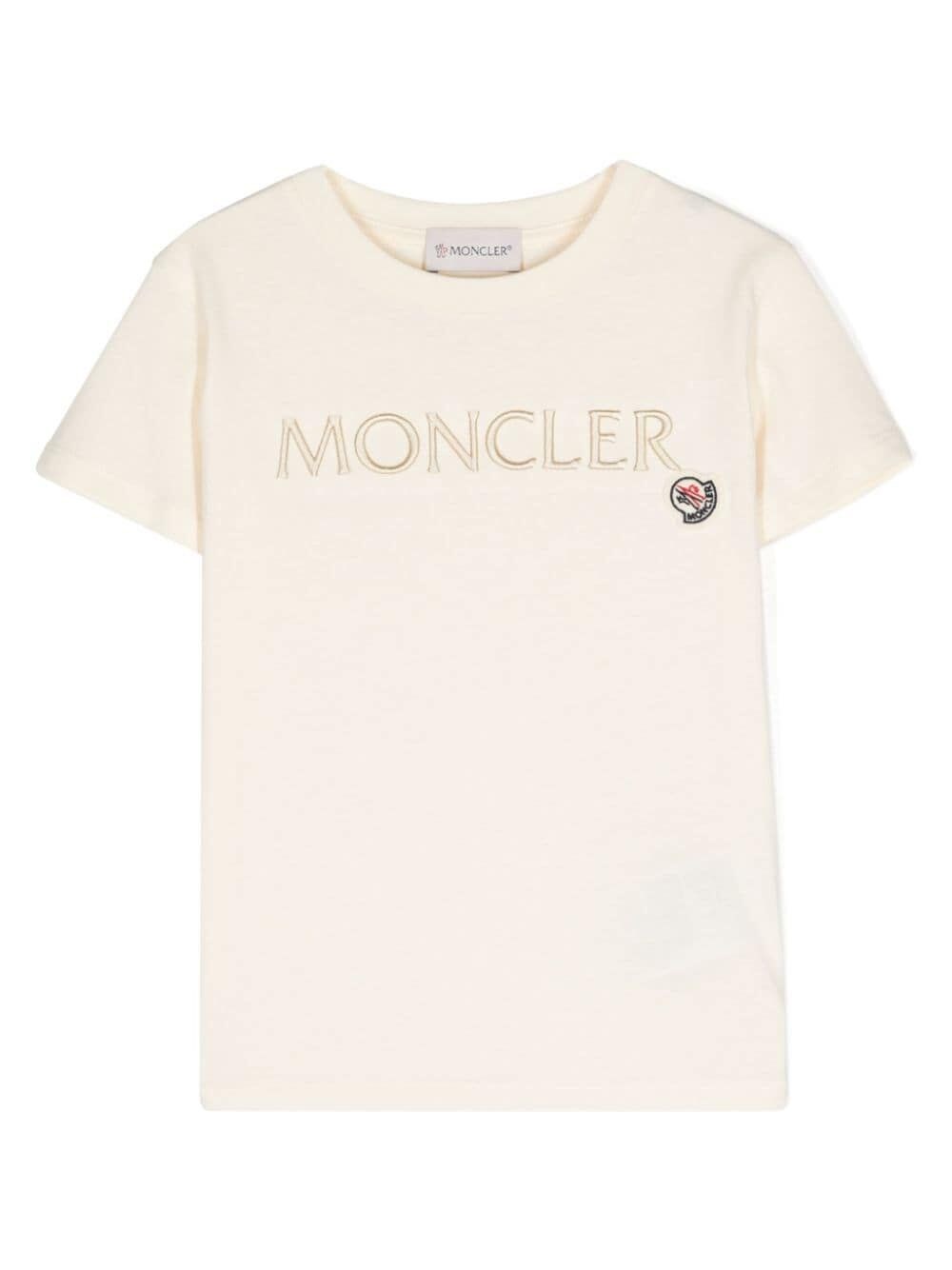 Moncler T-shirt Con Logo Ricamato In White