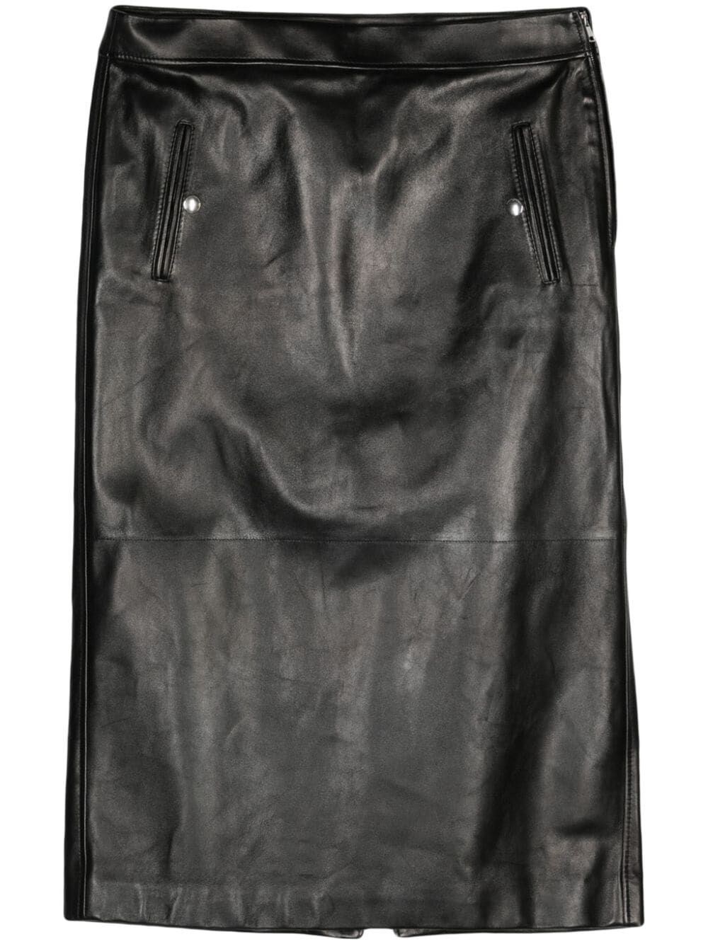 Shop Alexander Mcqueen Low Waist Leather Skirt In Black