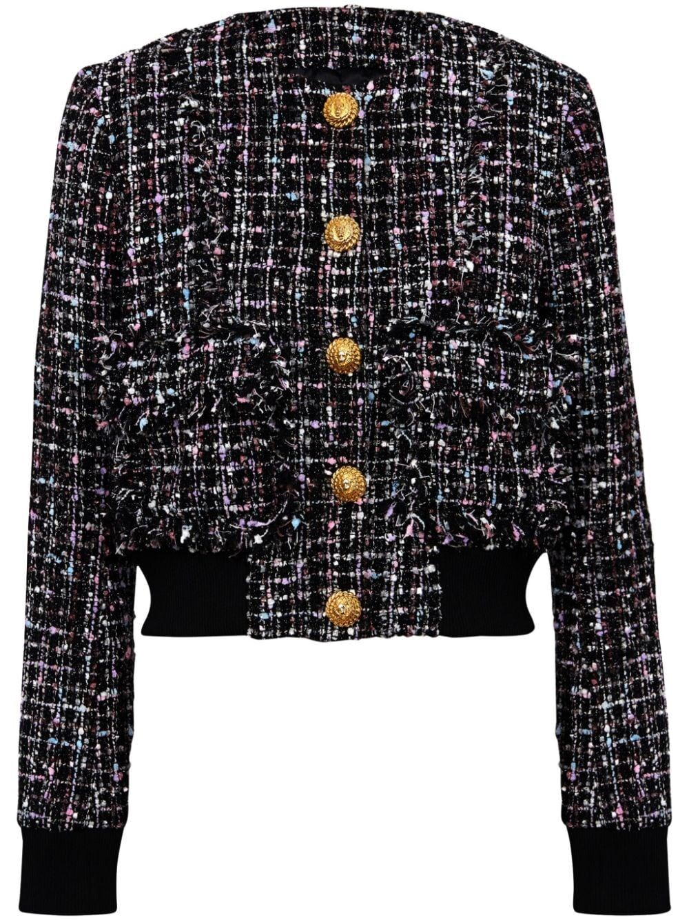 Shop Balmain Buttoned Tweed Blouson In Multicolour