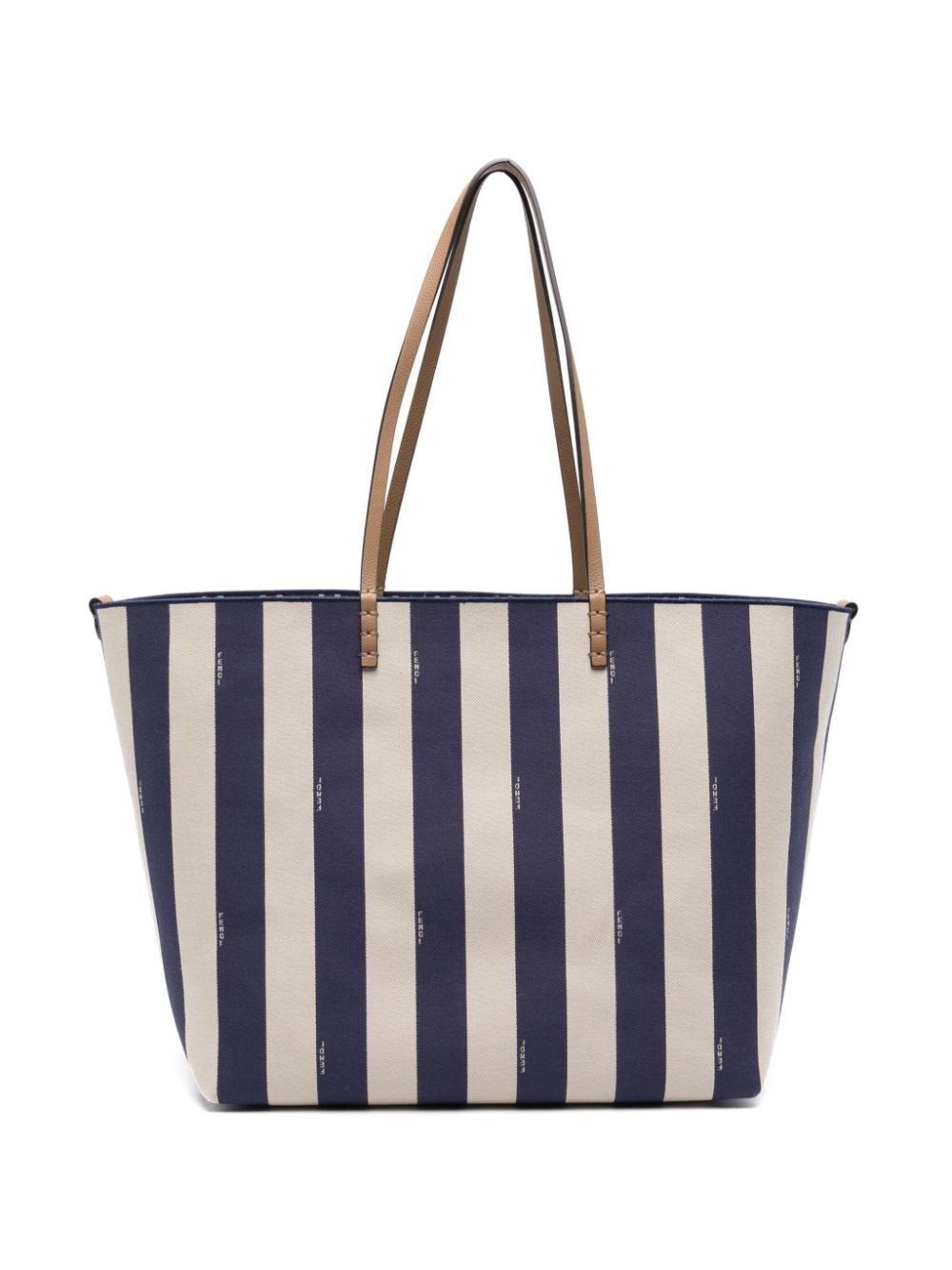 Shop Fendi Large Roll Reversible Shopper In Pequin Striped In Blue