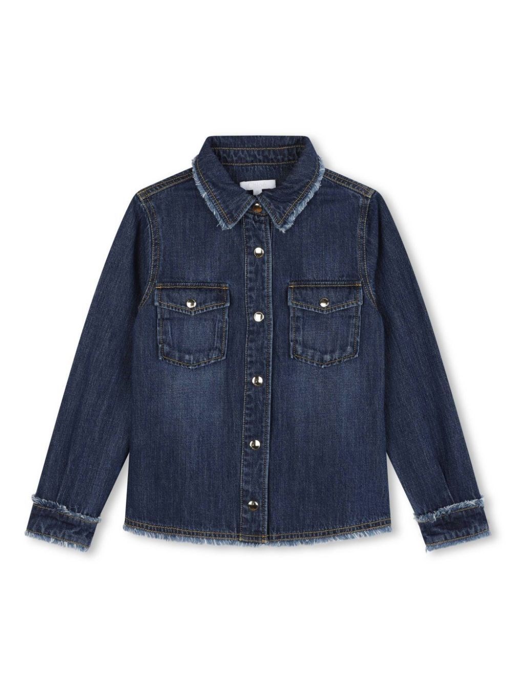 FRAYED-DETAIL DENIM SHIRT
