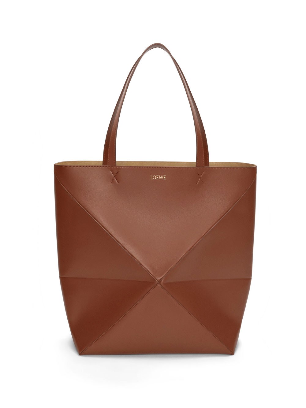 Shop Loewe Xl Puzzle Fold Tote In Shiny Calfskin In Brown