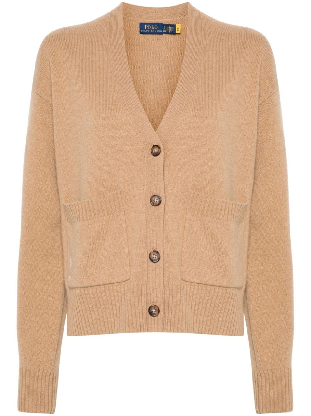 Polo Ralph Lauren Ribbed V-neck Cardigan With Button-down Front In Neutral
