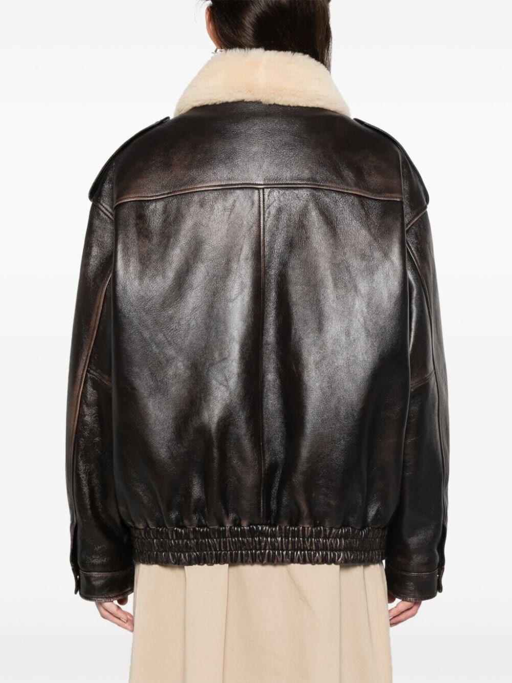 LEATHER BOMBER JACKET WITH SHEARLING COLLAR