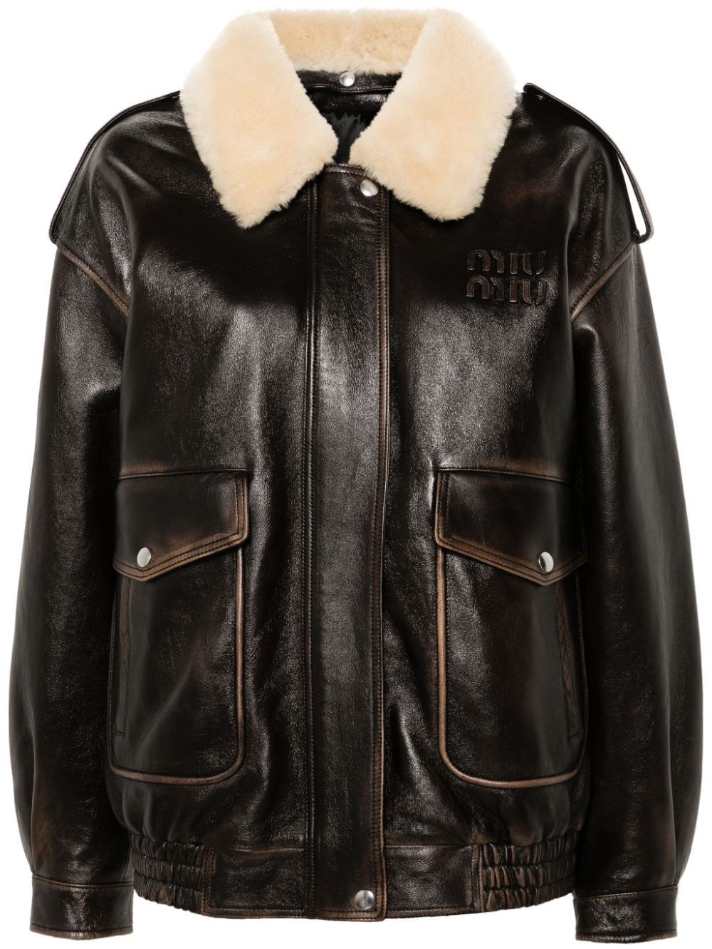 LEATHER BOMBER JACKET WITH SHEARLING COLLAR