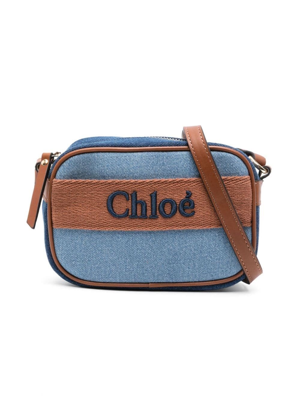 Chloé Kids' Logo-embroidered Crossbody Bag In Blue