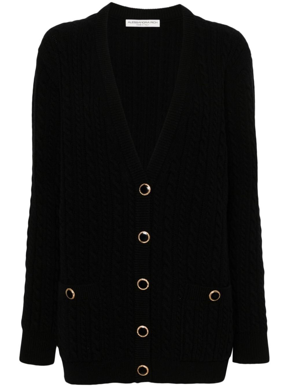 Shop Alessandra Rich Oversized Knitted Cardigan Jwl Buttons In Black