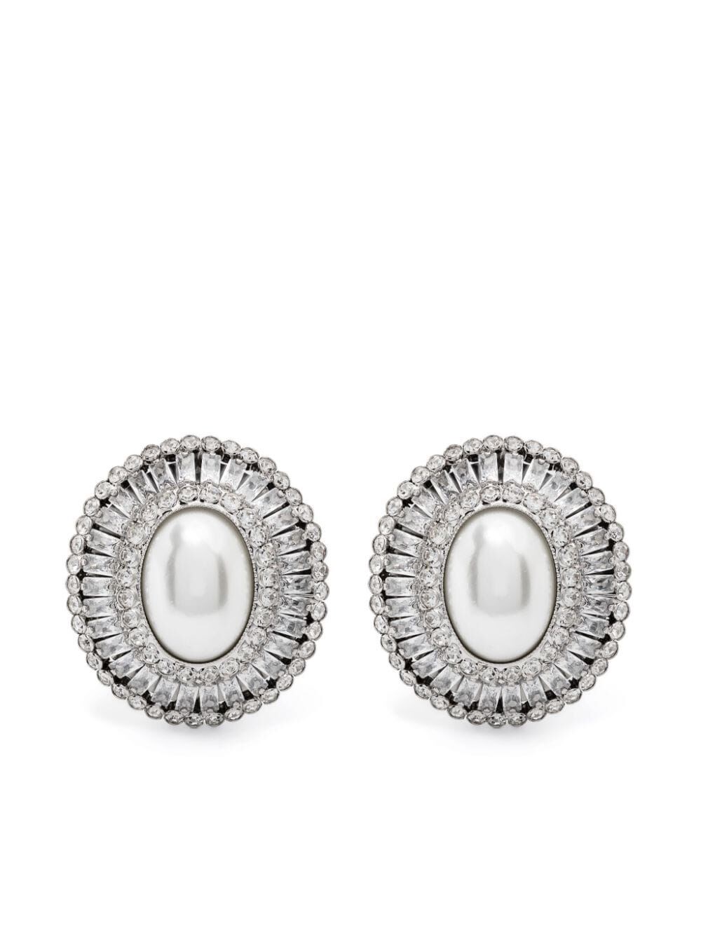 CRYSTAL AND PEARL OVAL EARRINGS