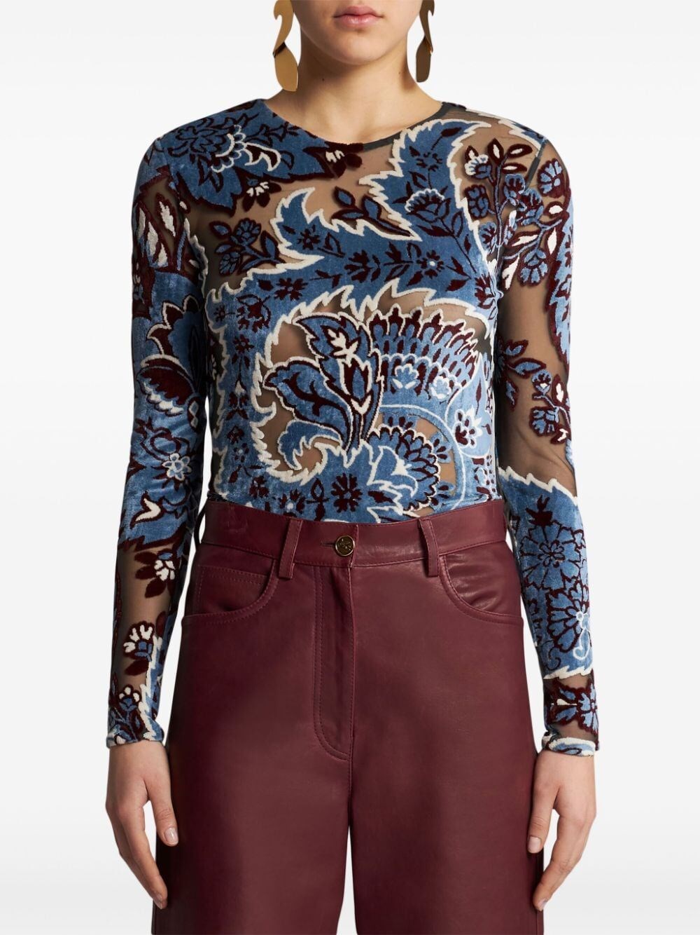 TULLE AND JACQUARD VELVET TOP