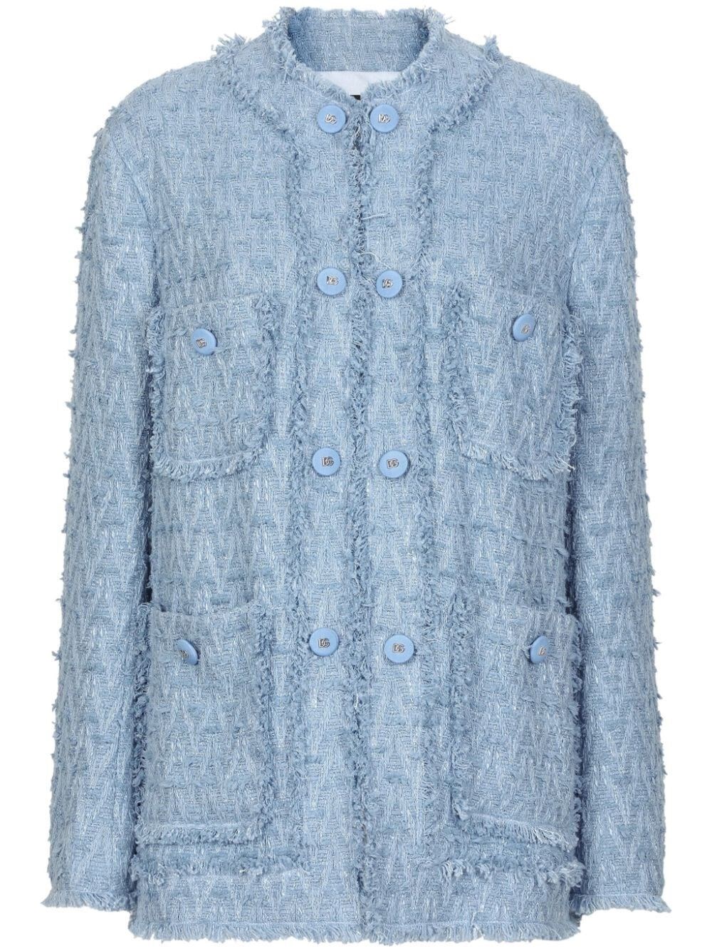 Dolce & Gabbana Light Blue Single-breasted Jacket With Logo Detail On Buttons In Cotton Blend Woman In Blue
