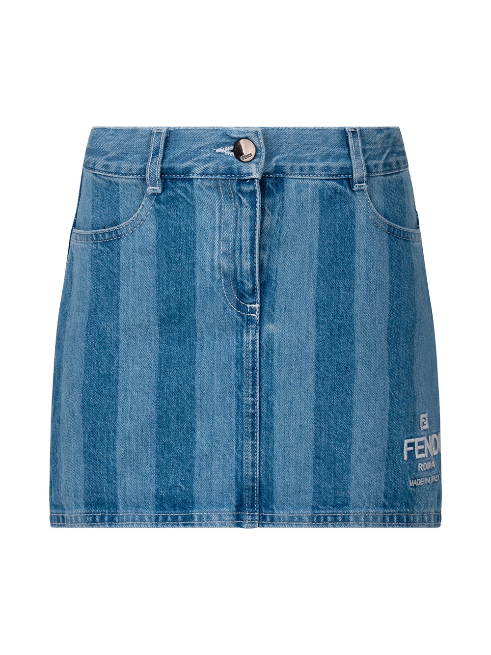 Shop Fendi Pequin Denim Skirt In Blue