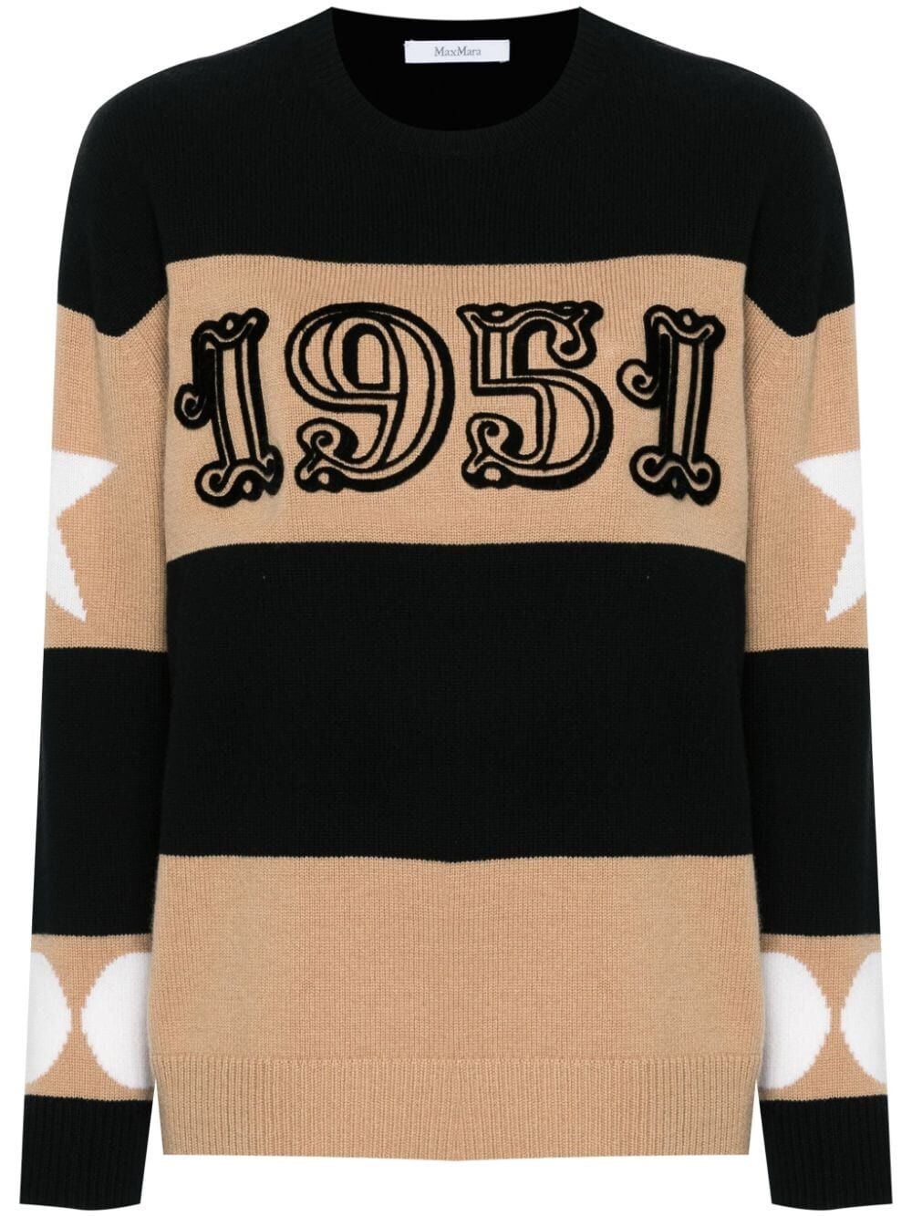 Shop Max Mara 1951 Motif Wool And Cashmere Jumper In Black