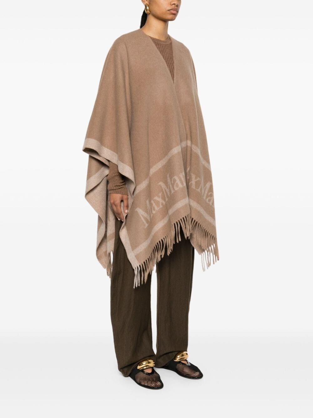 JACQUARD LOGO-DECORATED WOOL PONCHO