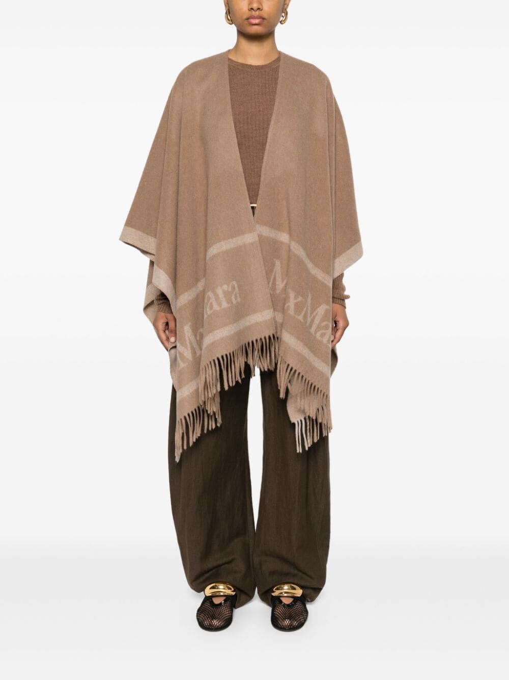 JACQUARD LOGO-DECORATED WOOL PONCHO