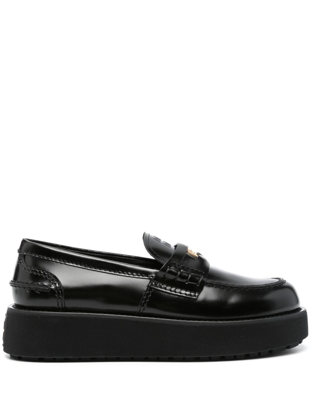 Shop Miu Miu Logo-embossed Penny Loafers In Black